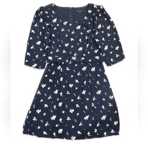 Belted Navy Floral Dress